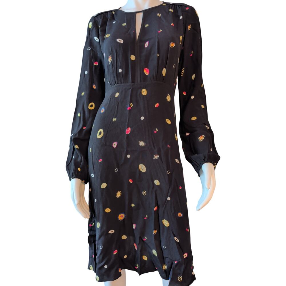 Diane Von Furstenberg Andrea Dress Black printed polka dot agate pattern Size 8